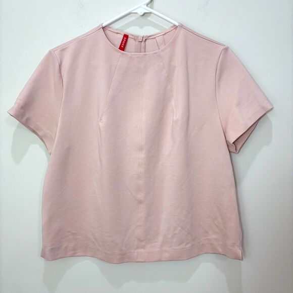 Spanx The Perfect Funnel Crop Top Boxy Short Sleeve Pointe Pale Pink Women L - Picture 1 of 7